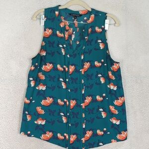 41 Hawthorn Women's Blue & Pink‎ Floral Lilly V Neck Blouse Size S